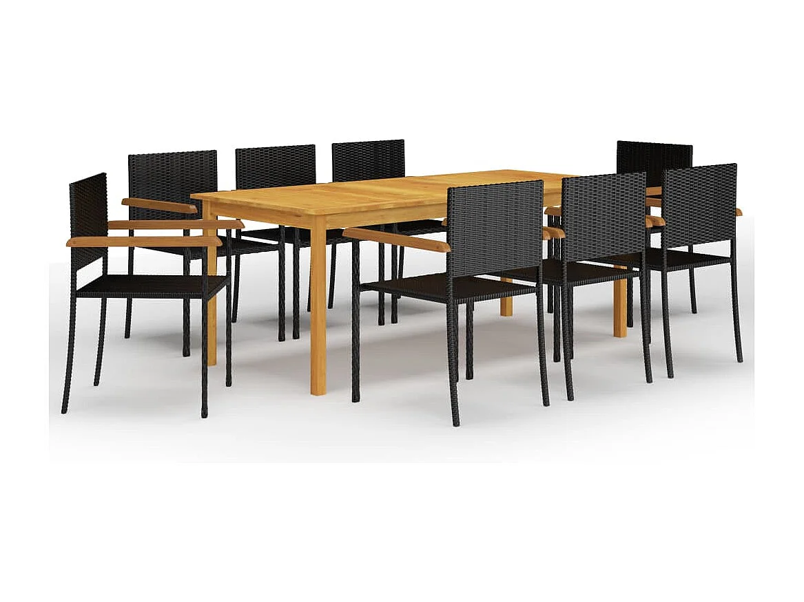 9 pcs conjunto de jantar para jardim preto