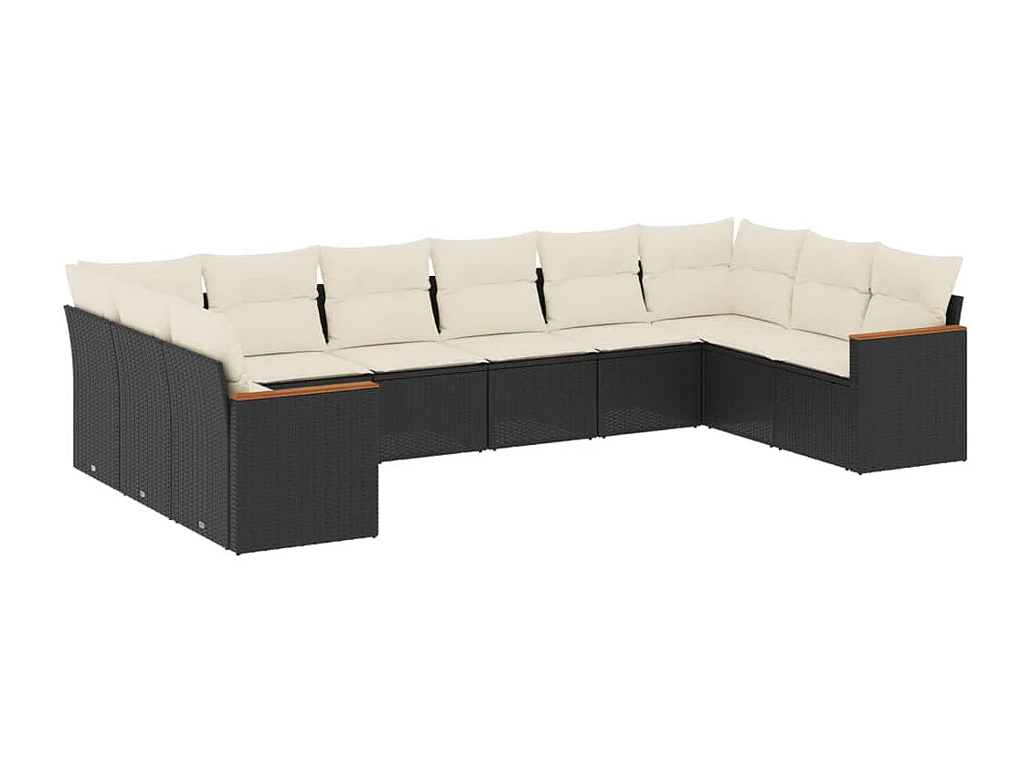 10-delige Loungeset met kussens poly rattan zwart