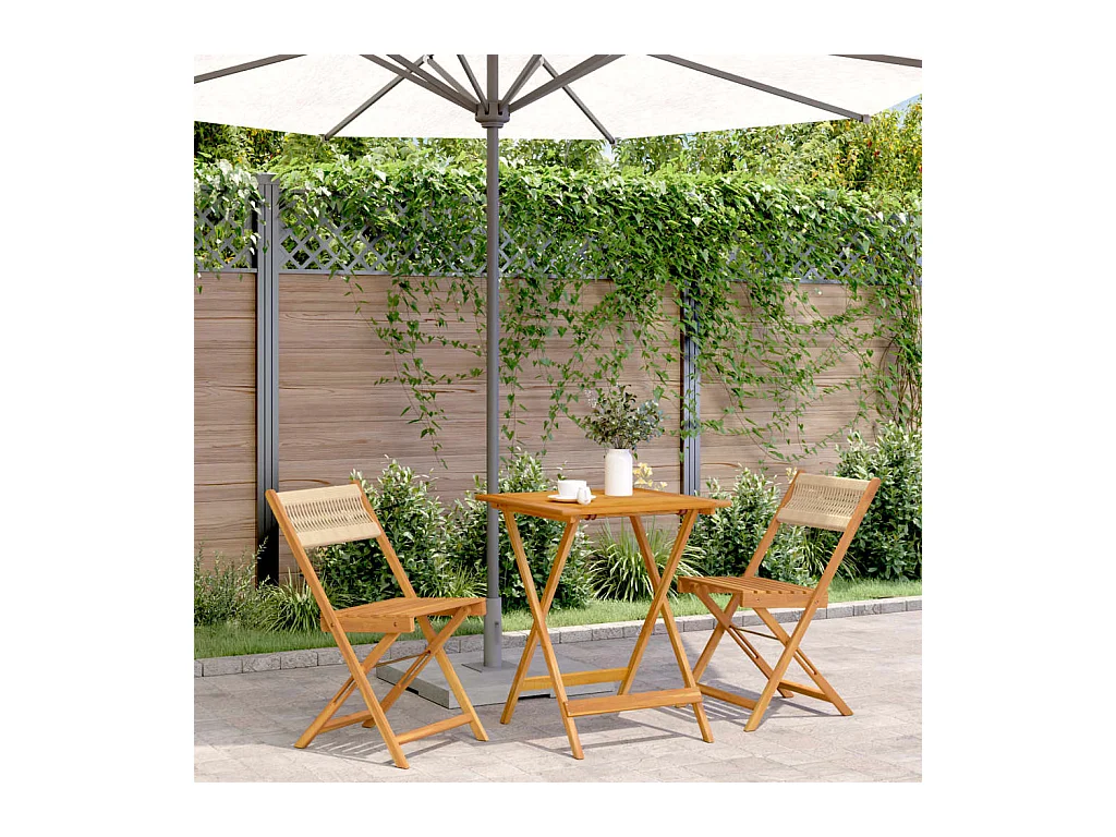 Ensemble de bistro 3 pcs beige polypropylène et bois massif