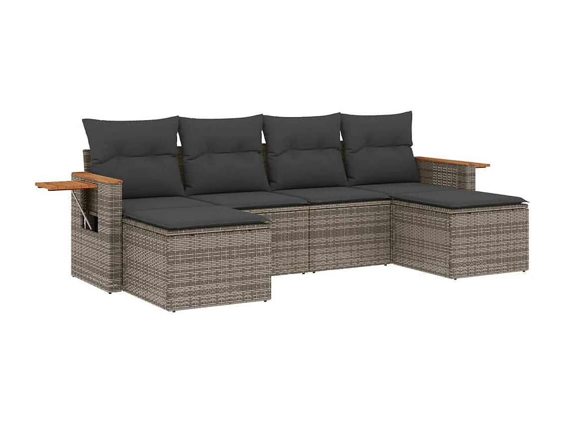 Set Divano da Giardino 6 pz con Cuscini Grigio in Polyrattan