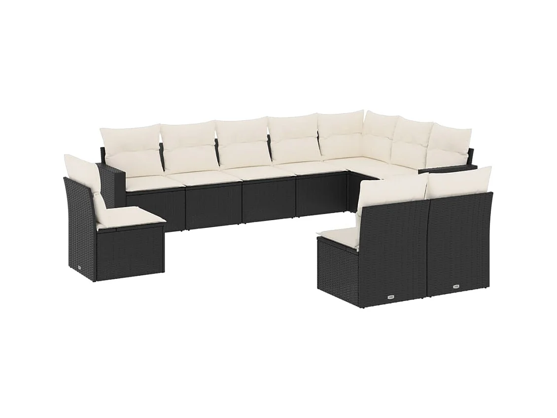 Set Divani da Giardino 10pz con Cuscini in Polyrattan Nero