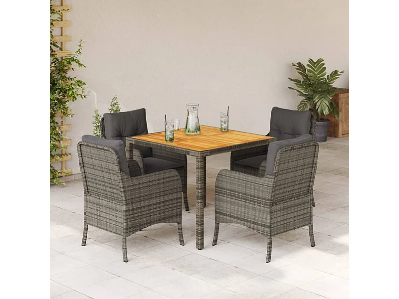 Ensemble à manger de jardin 5 pcs coussins gris résine tressée