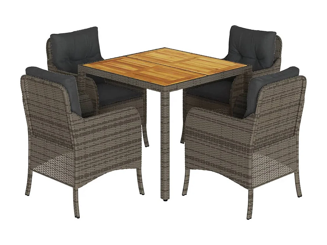 Ensemble à manger de jardin 5 pcs coussins gris résine tressée