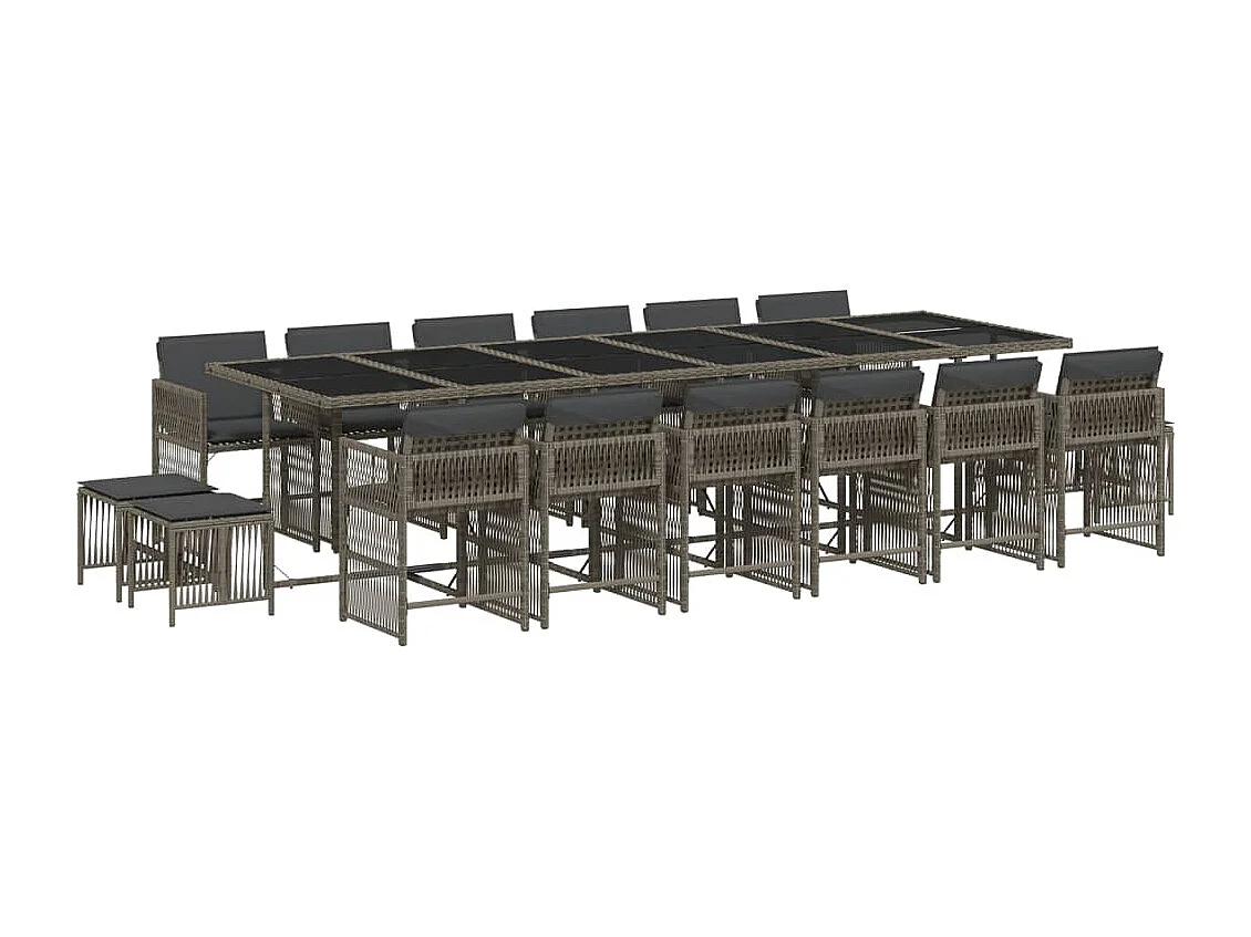 Ensemble à manger de jardin 17 pcs et coussins résine tressée