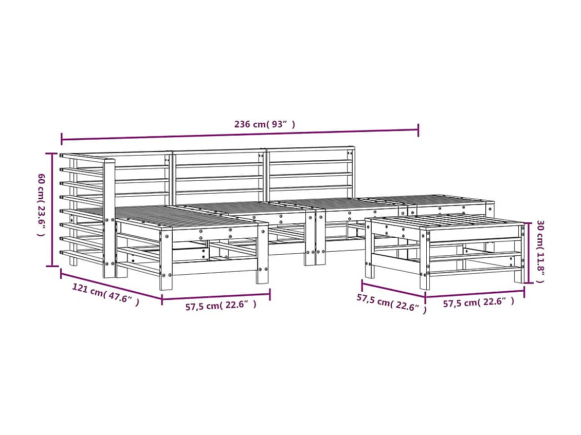 Salon de jardin 6 pcs Bois de pin massif