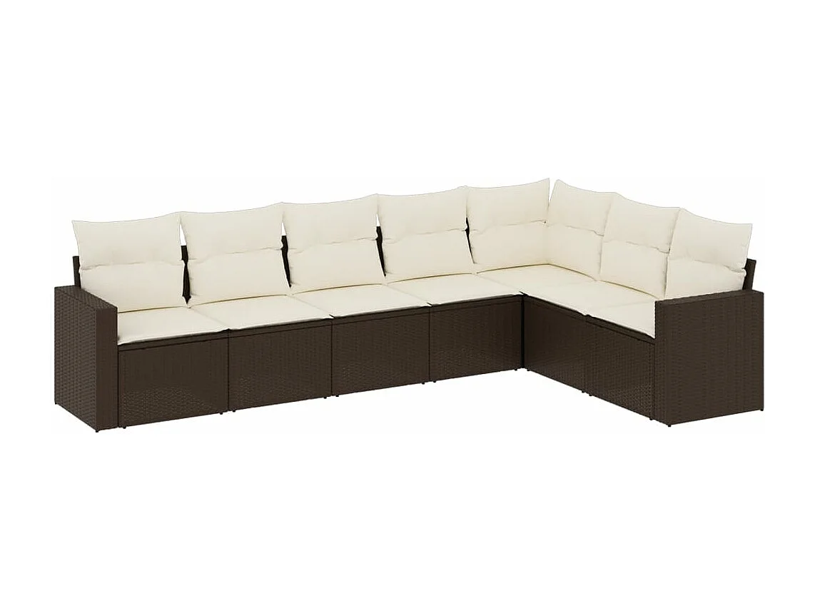 7-tlg. Garten-Sofagarnitur mit Kissen Braun Poly Rattan