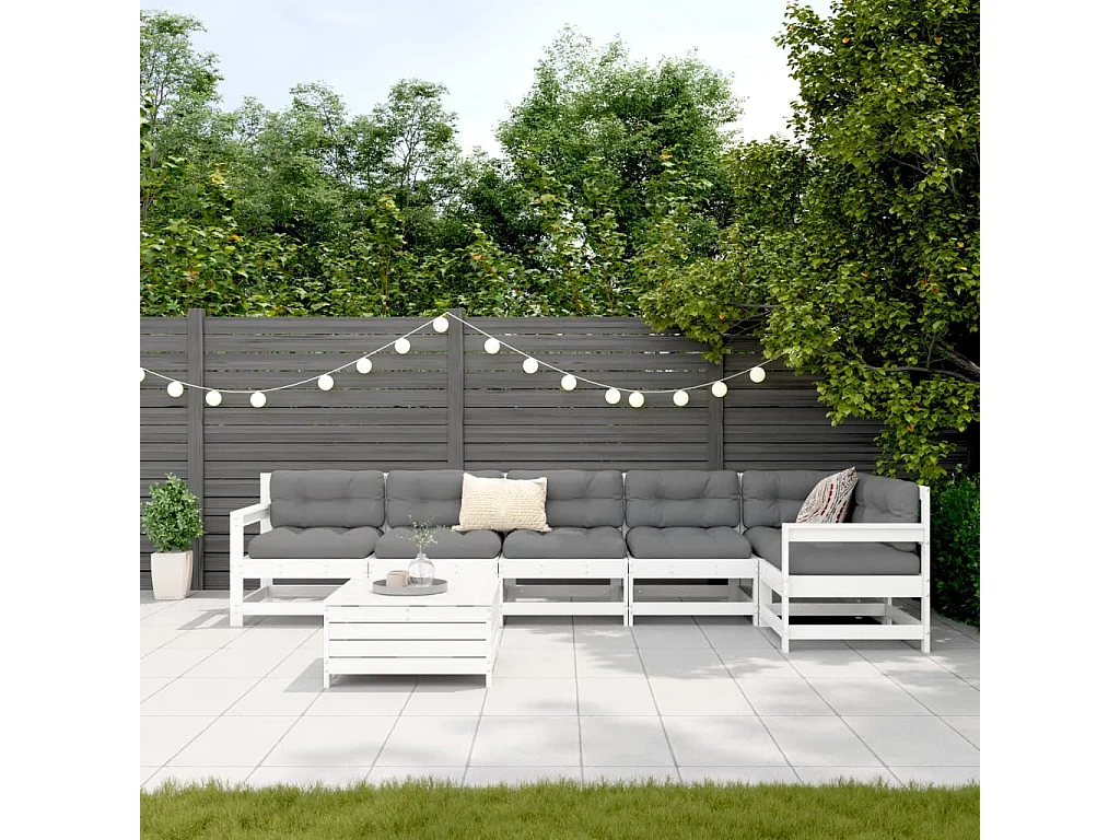 7-delige Loungeset massief grenenhout wit