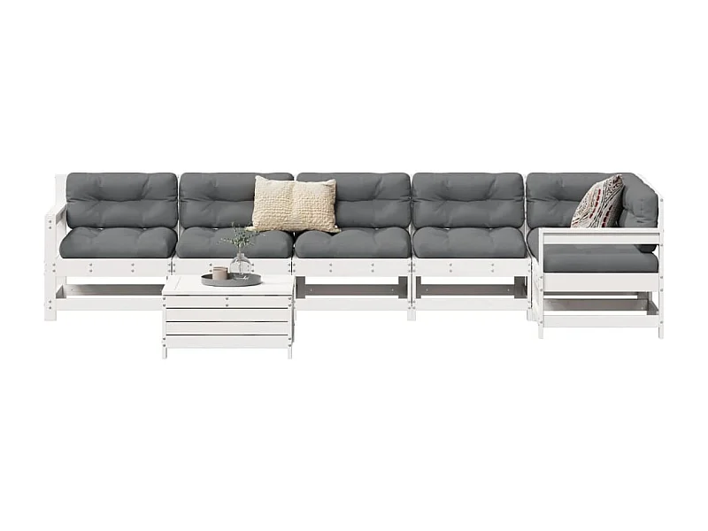 Set Divani da Giardino 7 pz Bianco in Legno Massello di Pino