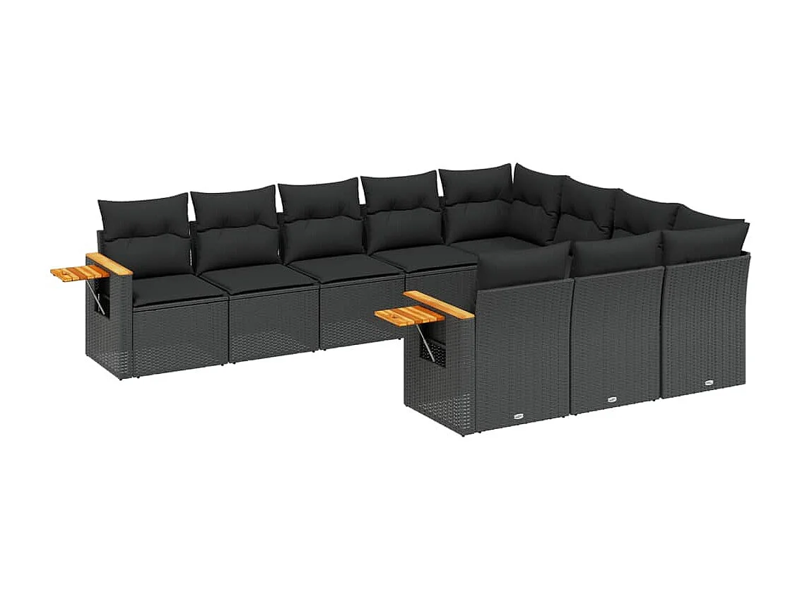 10-delige Loungeset met kussens poly rattan zwart