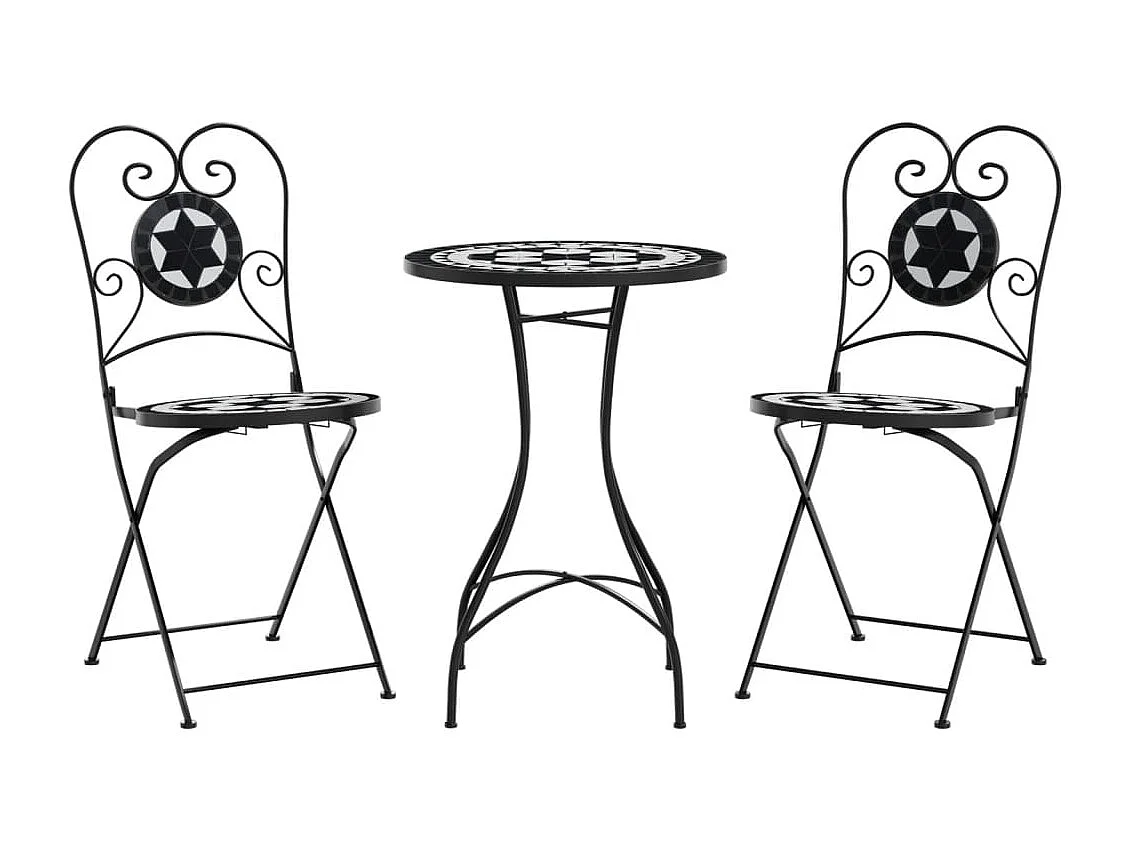 Set da Bistrot con Mosaico Nero e Bianco in Ferro e Ceramica