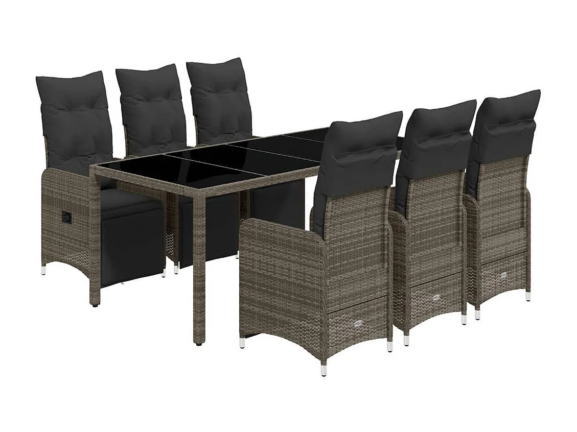 Ensemble de bistro de jardin 7 pcs coussins gris poly rotin