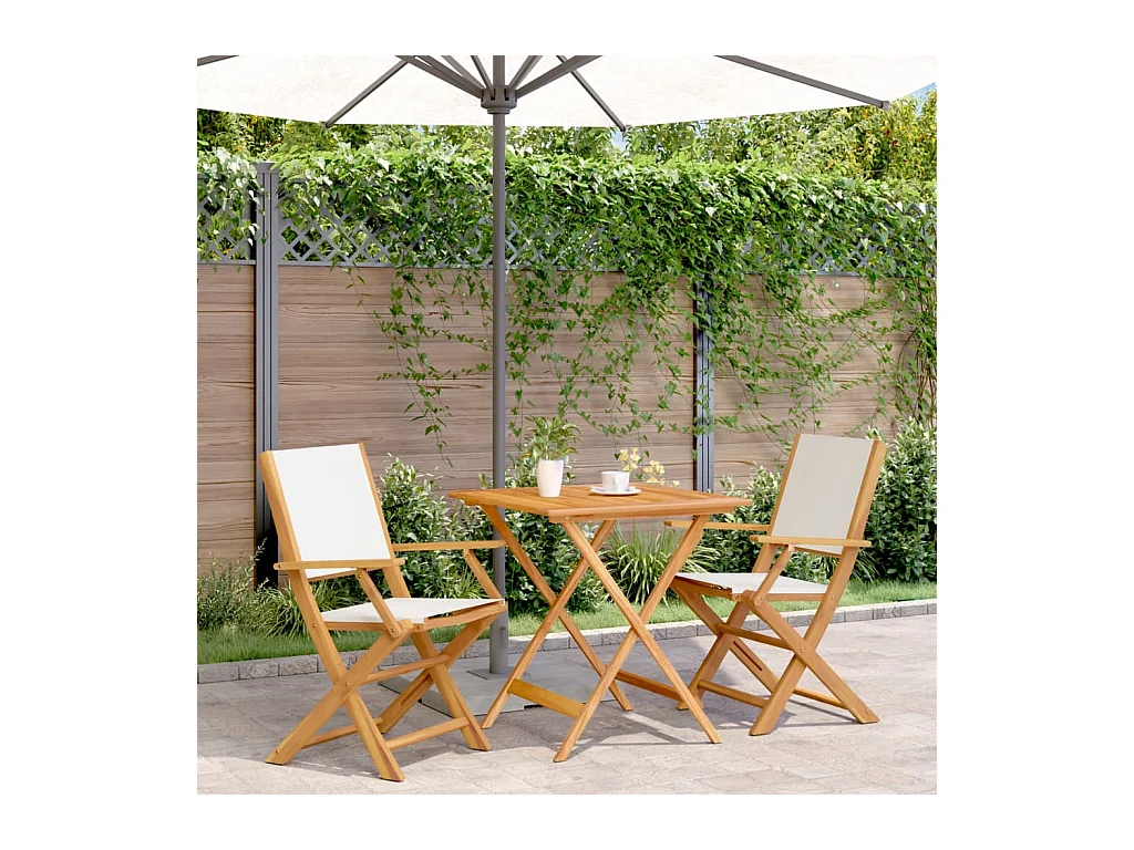 3-tlg. Bistro-Set Cremeweiß Stoff und Massivholz