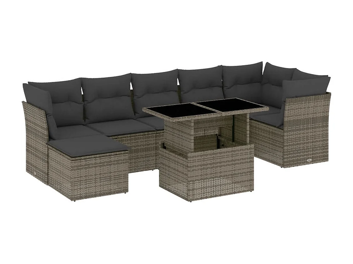 Set Divano da Giardino 8 pz con Cuscini Grigio in Polyrattan