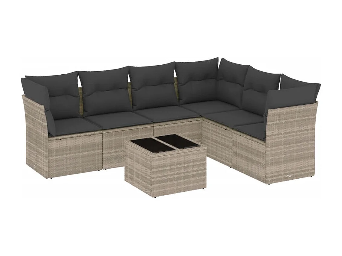 7 pcs conj. sofás jardim com almofadões vime PE cinzento-claro