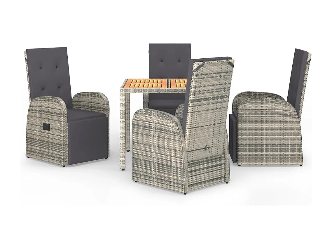 Set comedor de jardín 5 piezas con cojines ratán sintético gris