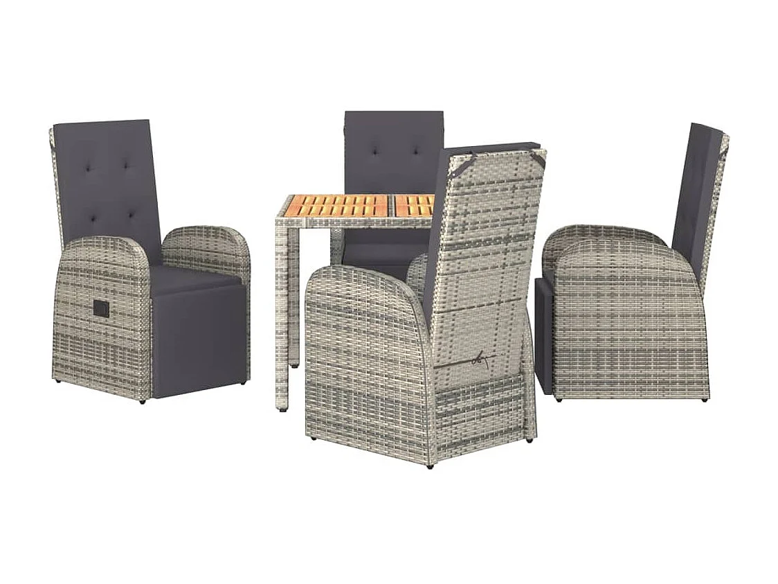 Set comedor de jardín 5 piezas con cojines ratán sintético gris