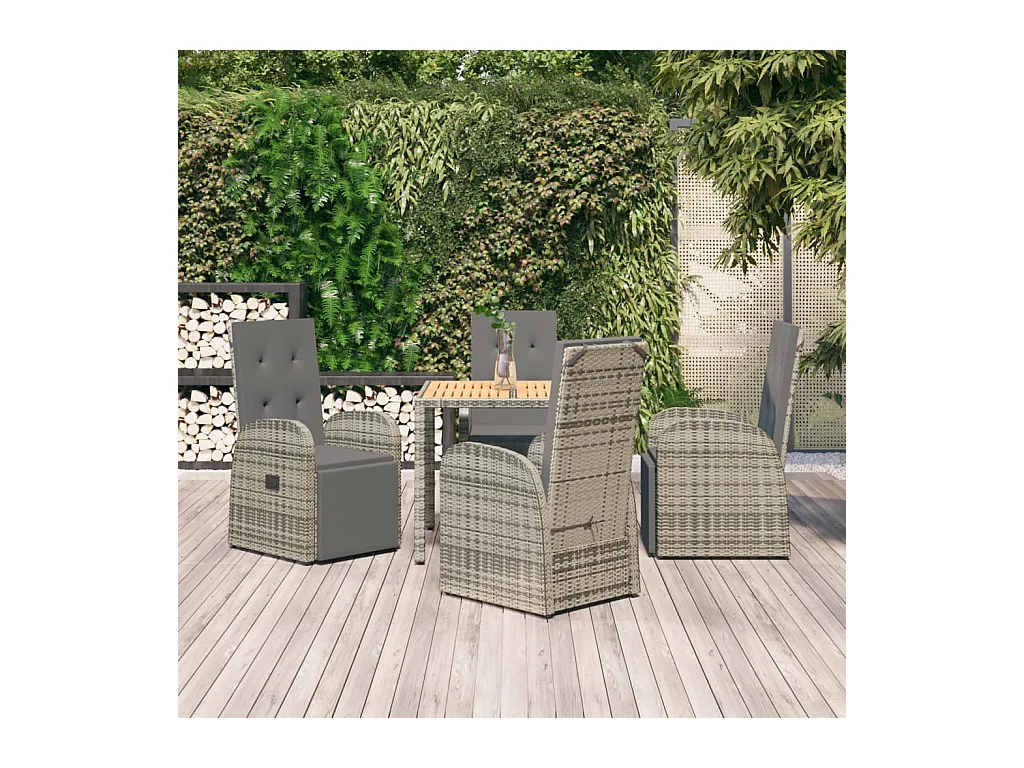 Ensemble à manger de jardin 5 pcs coussins gris résine tressée