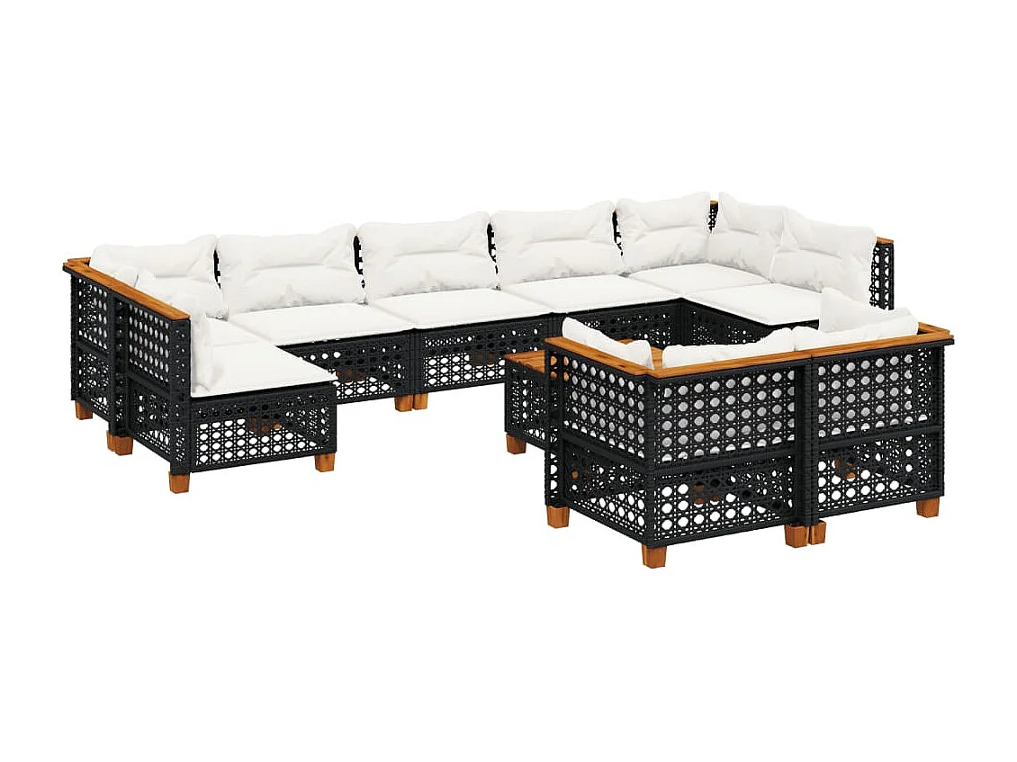 Salon de jardin 10 pcs avec coussins noir résine tressée