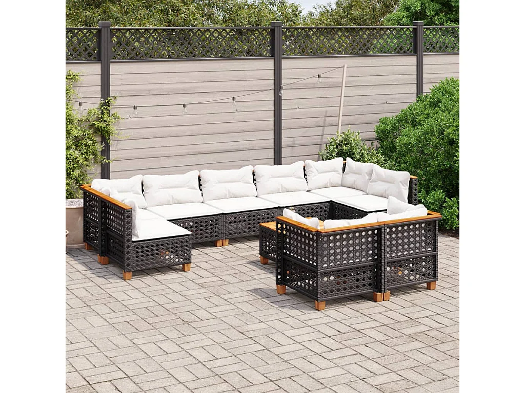 Salon de jardin 10 pcs avec coussins noir résine tressée
