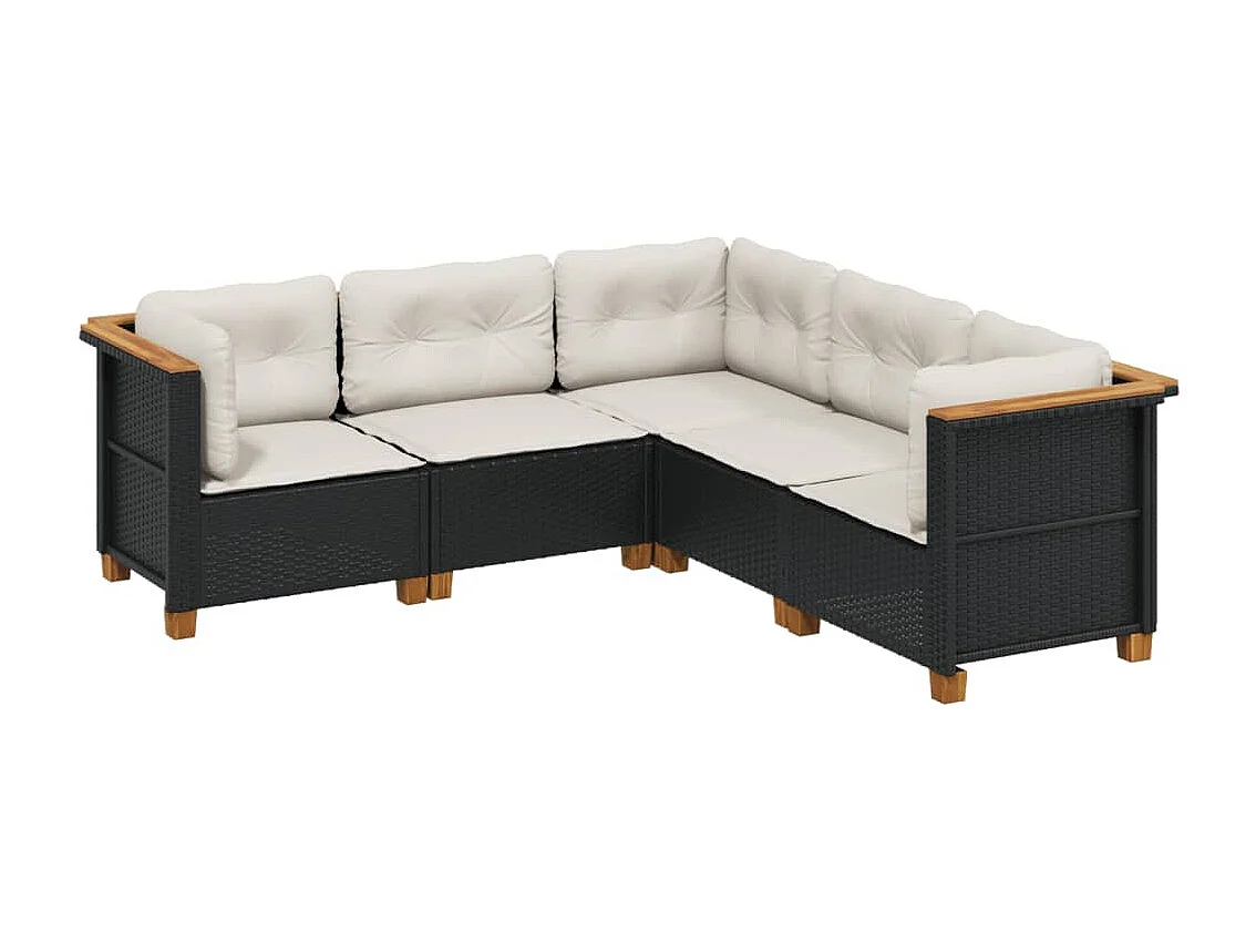 5-tlg. Garten-Sofagarnitur mit Kissen Schwarz Poly Rattan