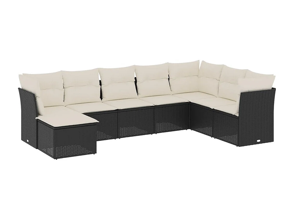 Set de sofás de jardín 8 piezas y cojines ratán sintético negro