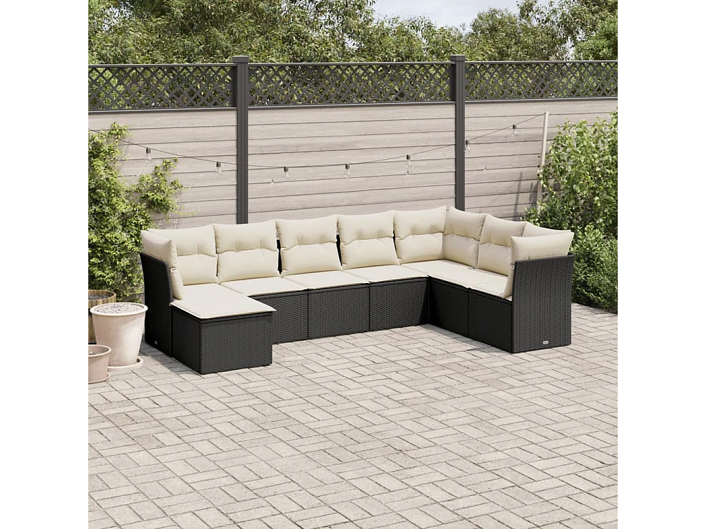 Salon de jardin 8 pcs avec coussins noir résine tressée