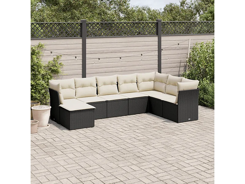 Set Divani da Giardino con Cuscini 8 pz Nero in Polyrattan