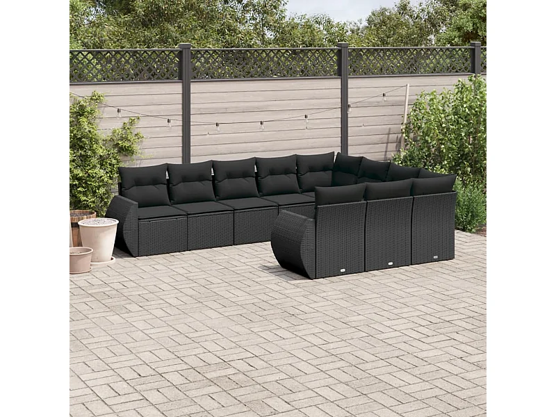 Salon de jardin 10 pcs avec coussins noir résine tressée