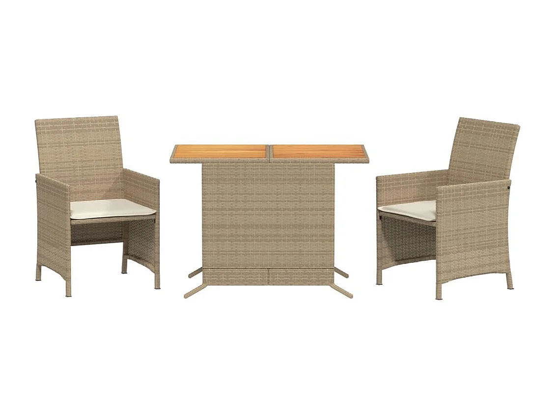 3-delige Bistroset met kussens poly rattan beige