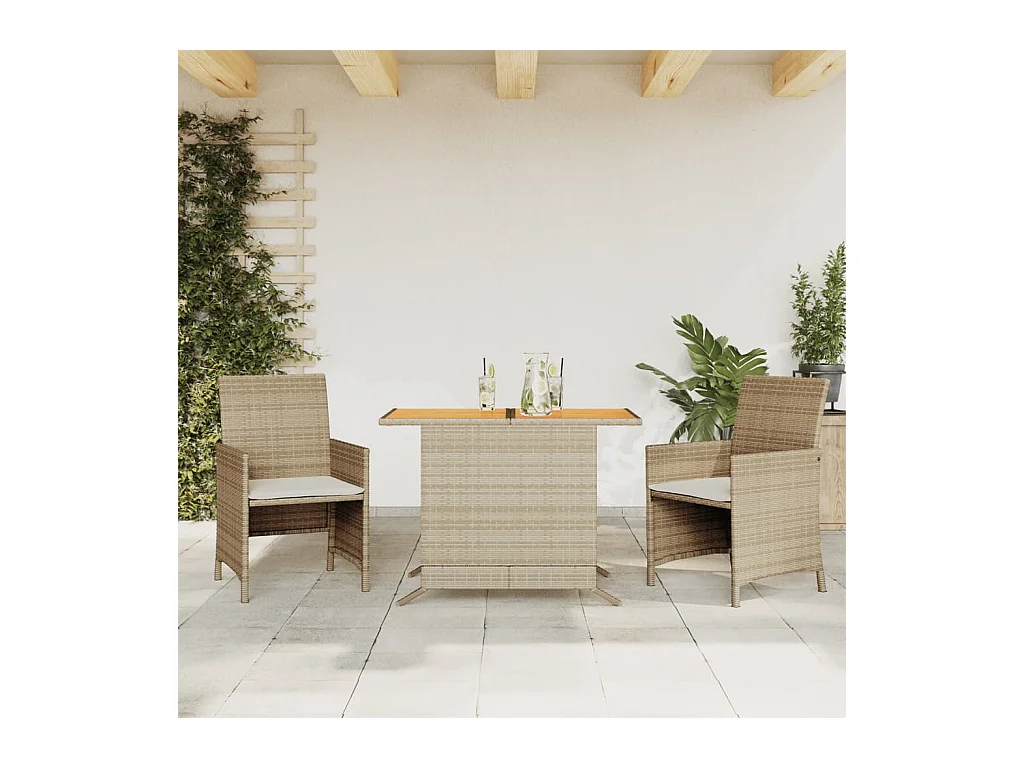 Sillas y mesita de jardín 3 piezas ratán sintético cojín beige