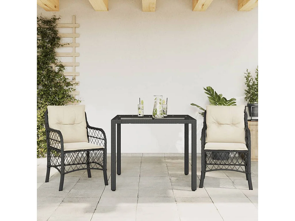 3 pcs conjunto de bistrô com almofadões vime PE preto