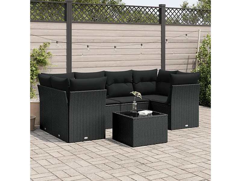 Set Divani da Giardino con Cuscini 7pz Nero Polyrattan
