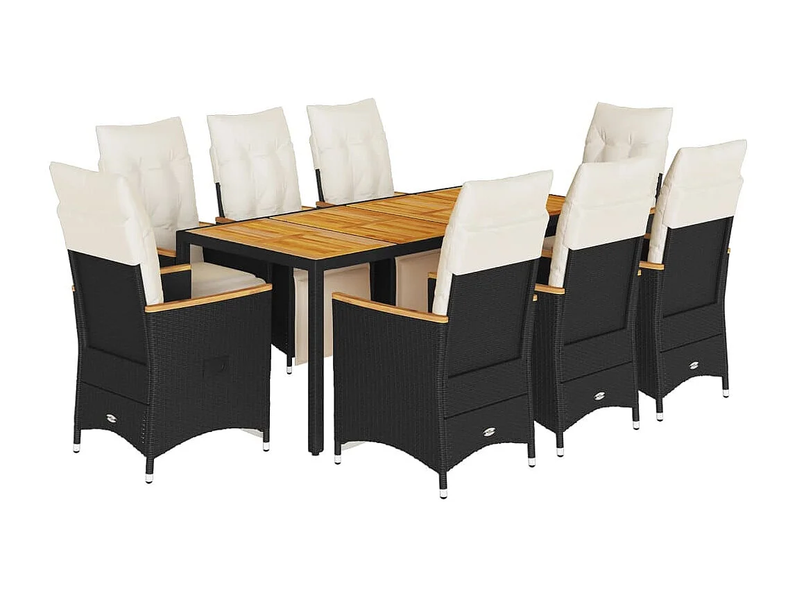 Ensemble de bistro de jardin 9 pcs coussins noir poly rotin