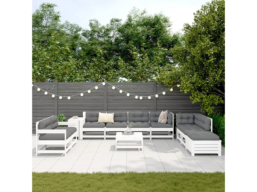 11-tlg. Garten-Sofagarnitur Weiß Massivholz Kiefer