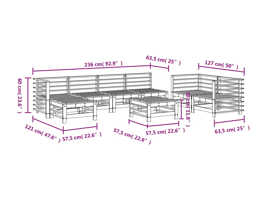 8-delige Loungeset massief grenenhout