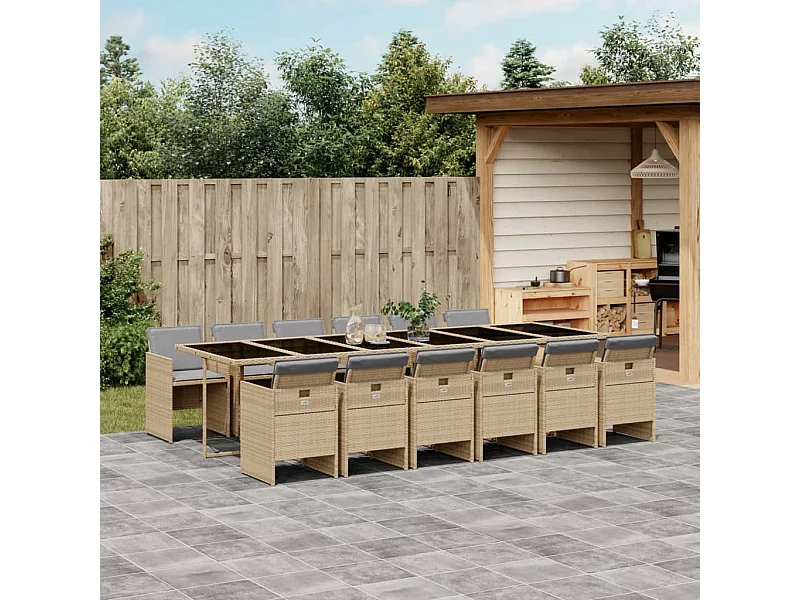 13-tlg. Garten-Essgruppe mit Kissen Beigemischung Poly Rattan