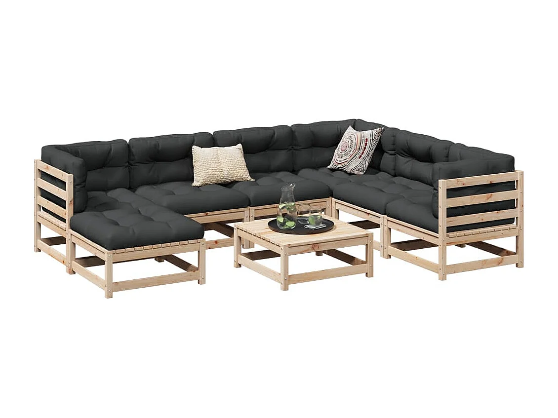 Set Divani da Giardino 8 pz in Legno Massello di Pino