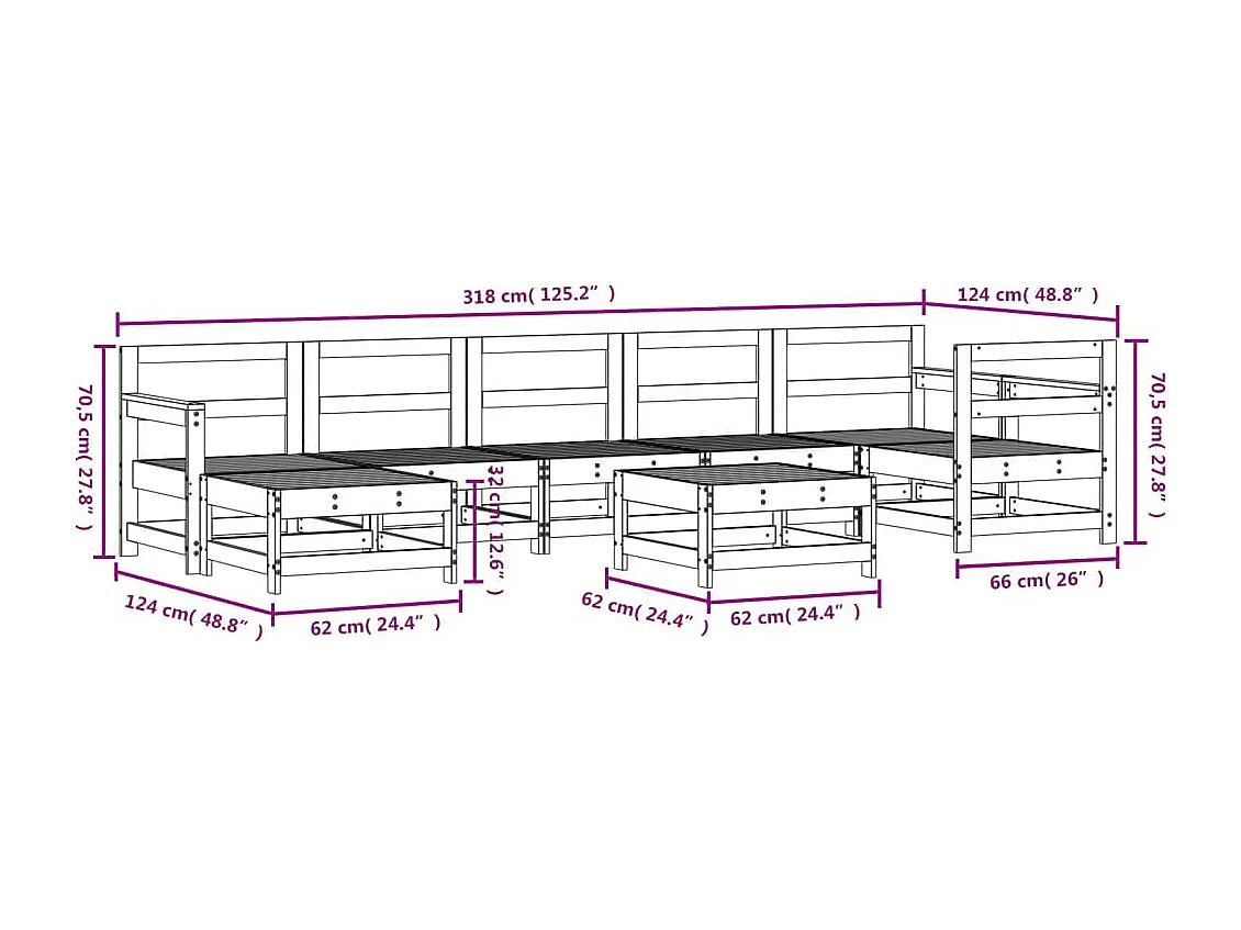 8 pcs conjunto lounge de jardim madeira de douglas maciça