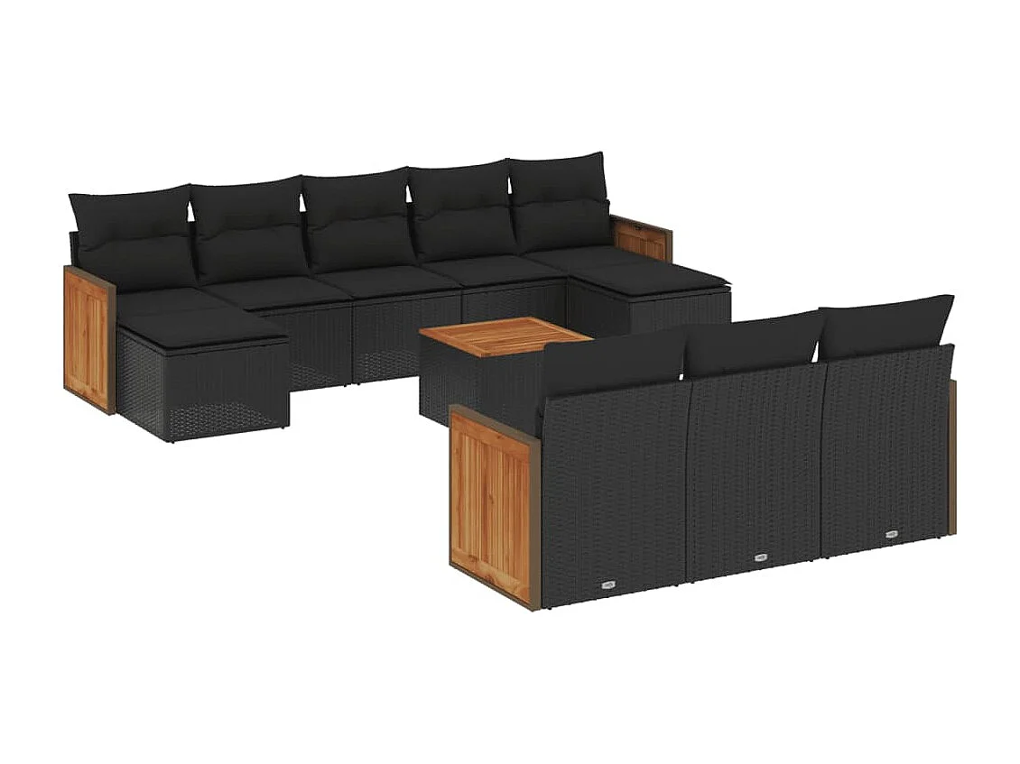 Set Divani da Giardino 11 pz con Cuscini in Polyrattan Nero