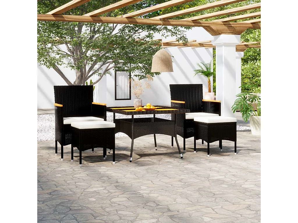 Ensemble à manger de jardin 5 pcs Résine tressée et acacia Noir