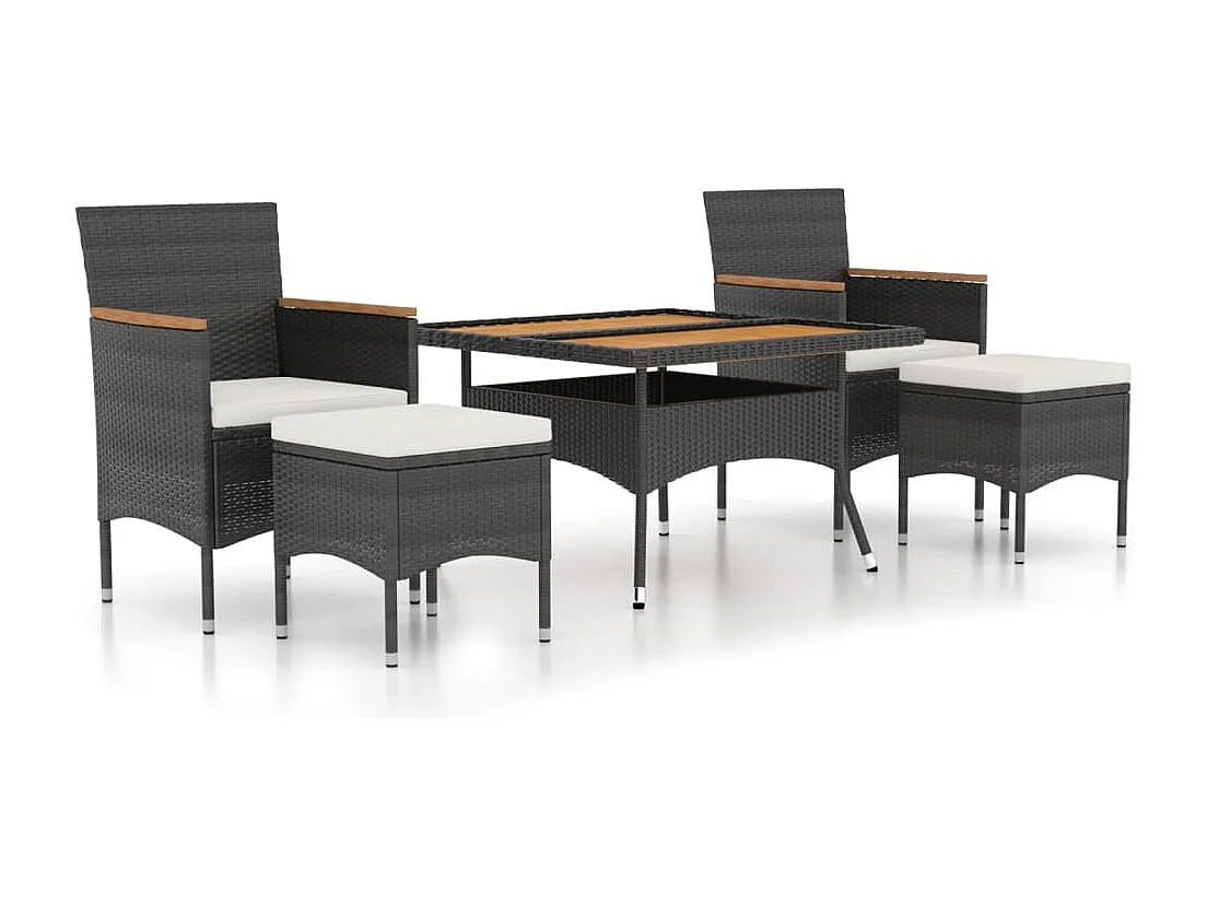 Ensemble à manger de jardin 5 pcs Résine tressée et acacia Noir