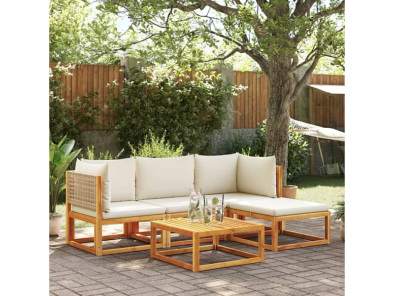 Set de sofás de jardín con cojines 5 pzas madera maciza acacia