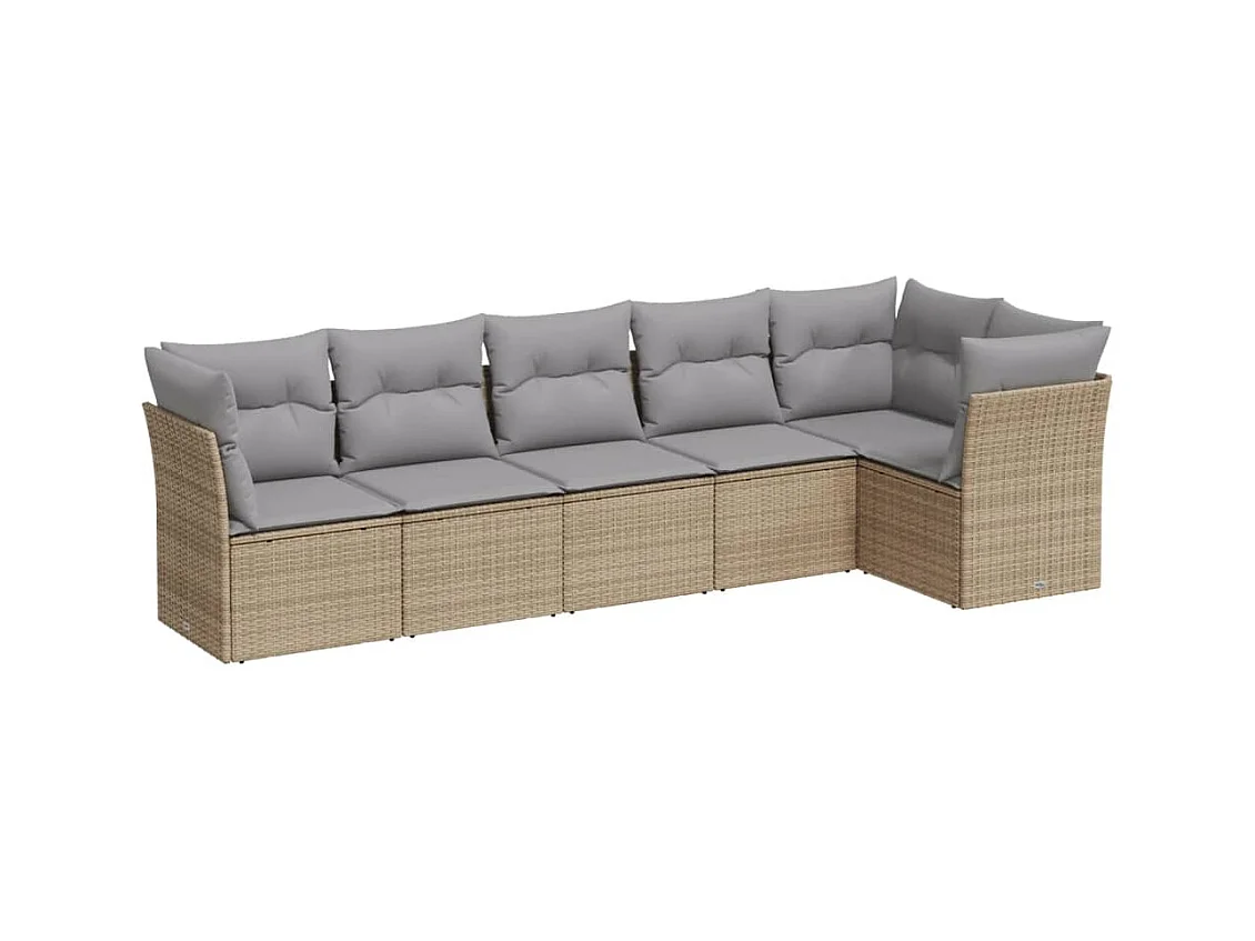 Salon de jardin avec coussins 6 pcs beige résine tressée