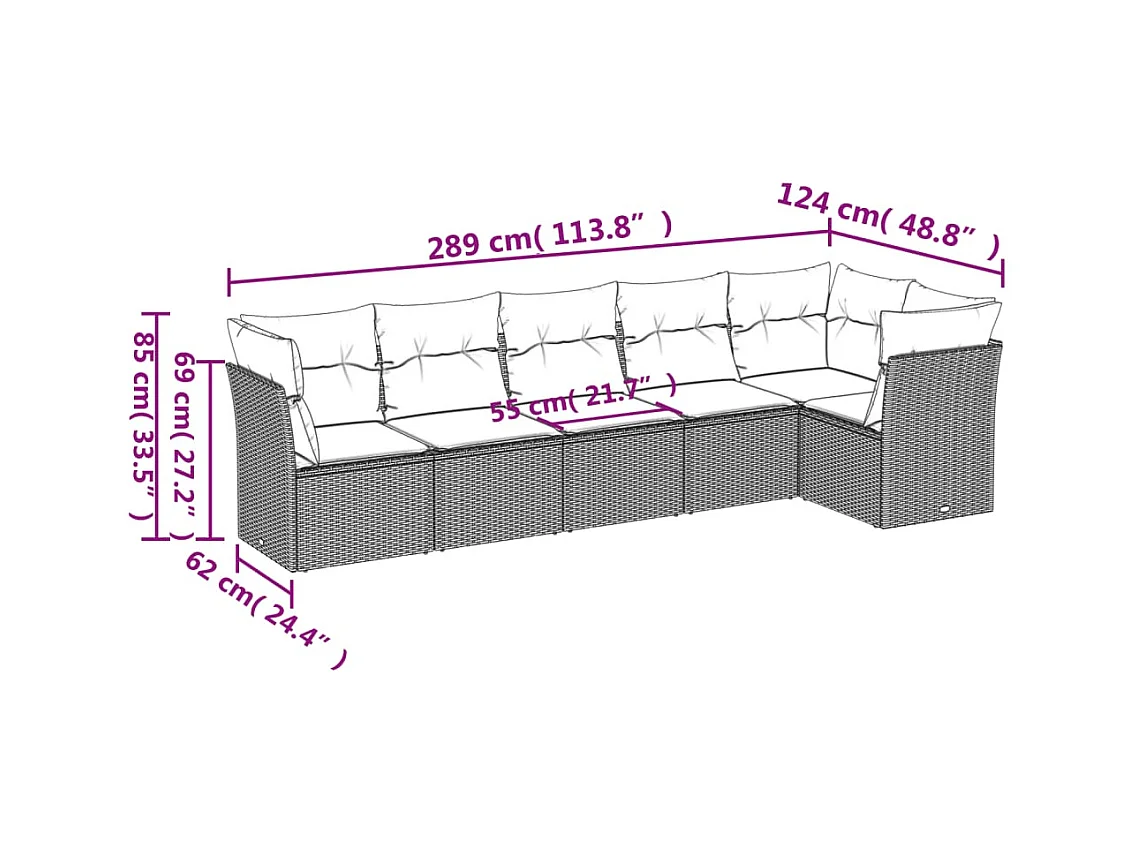 Salon de jardin avec coussins 6 pcs beige résine tressée
