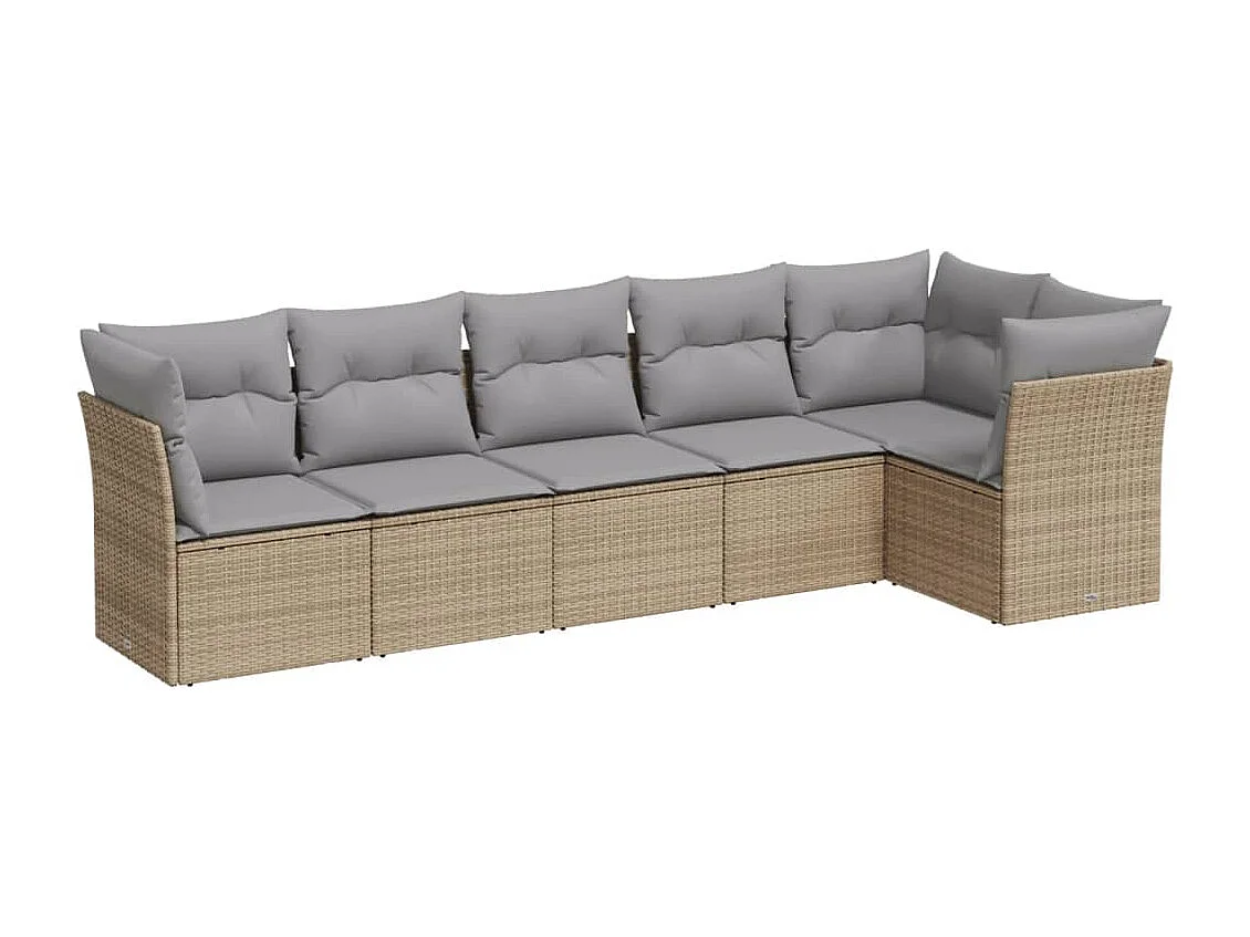 Salon de jardin avec coussins 6 pcs beige résine tressée