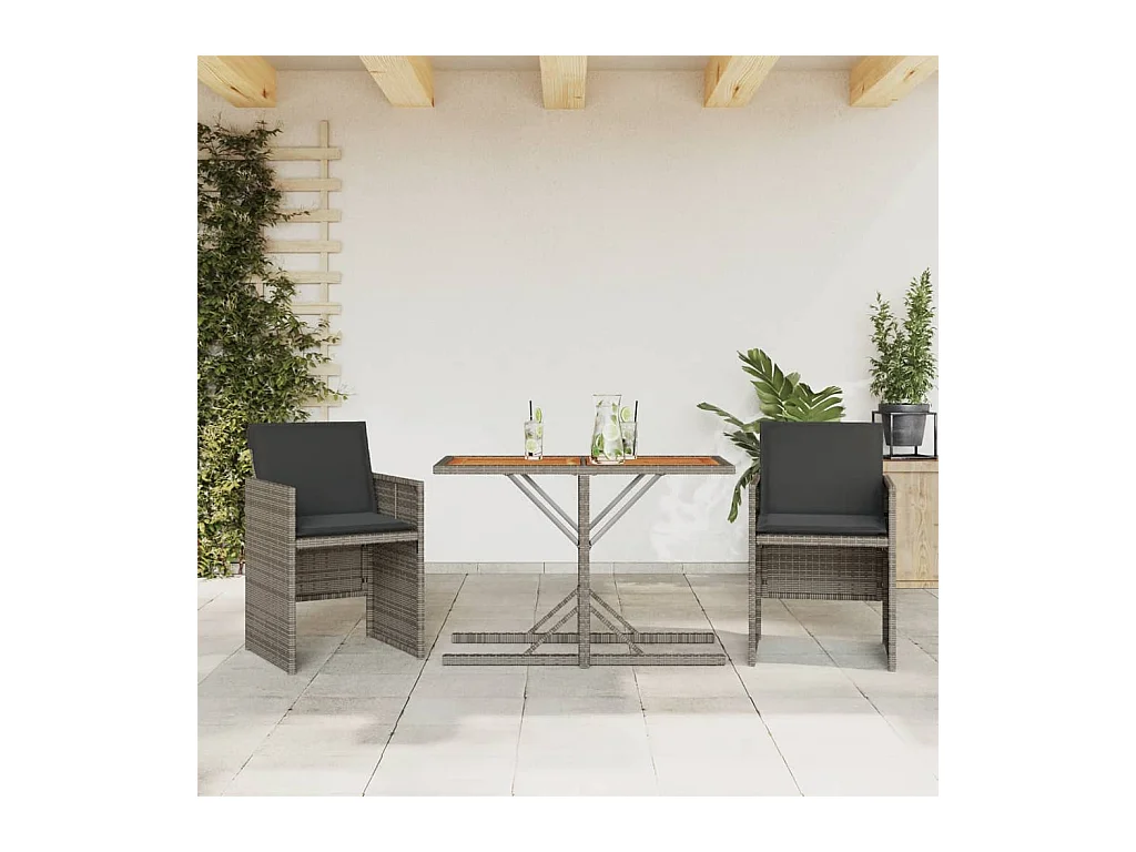 Set da Bistrò 3 pz con Cuscini Grigio in Polyrattan