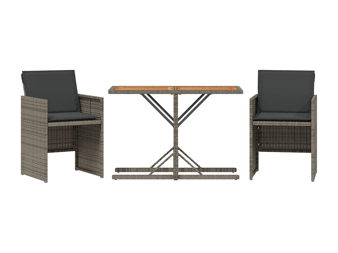 Set da Bistrò 3 pz con Cuscini Grigio in Polyrattan
