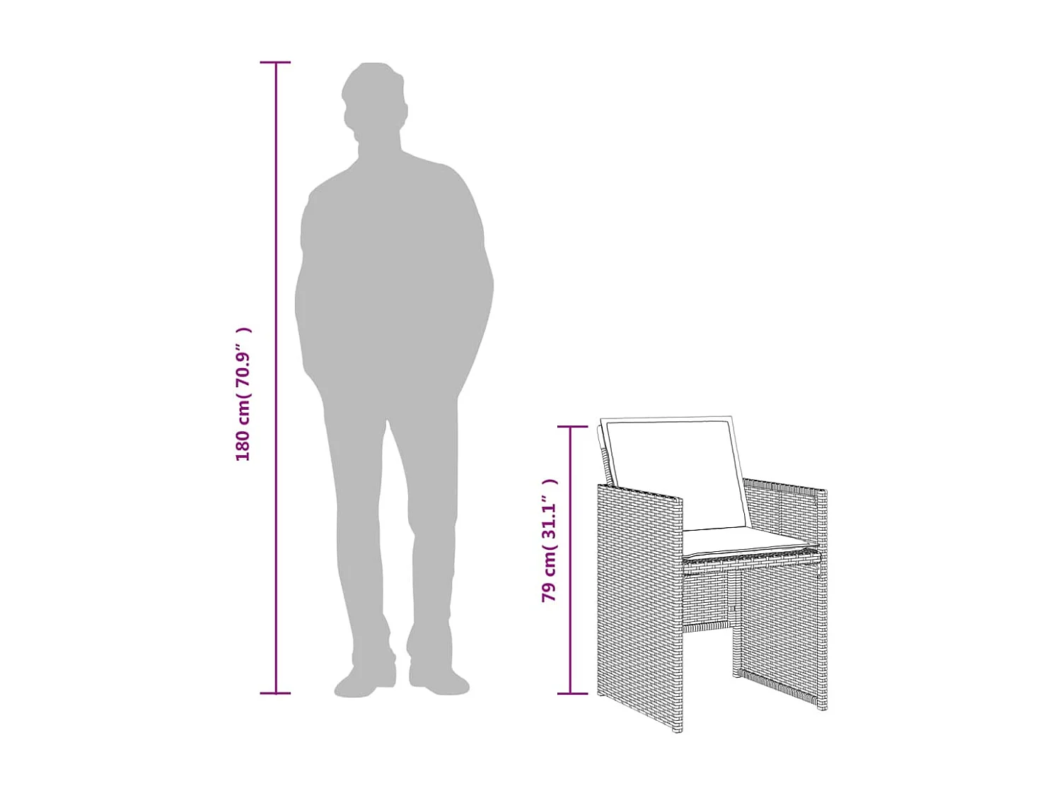 Set da Bistrò 3 pz con Cuscini Grigio in Polyrattan