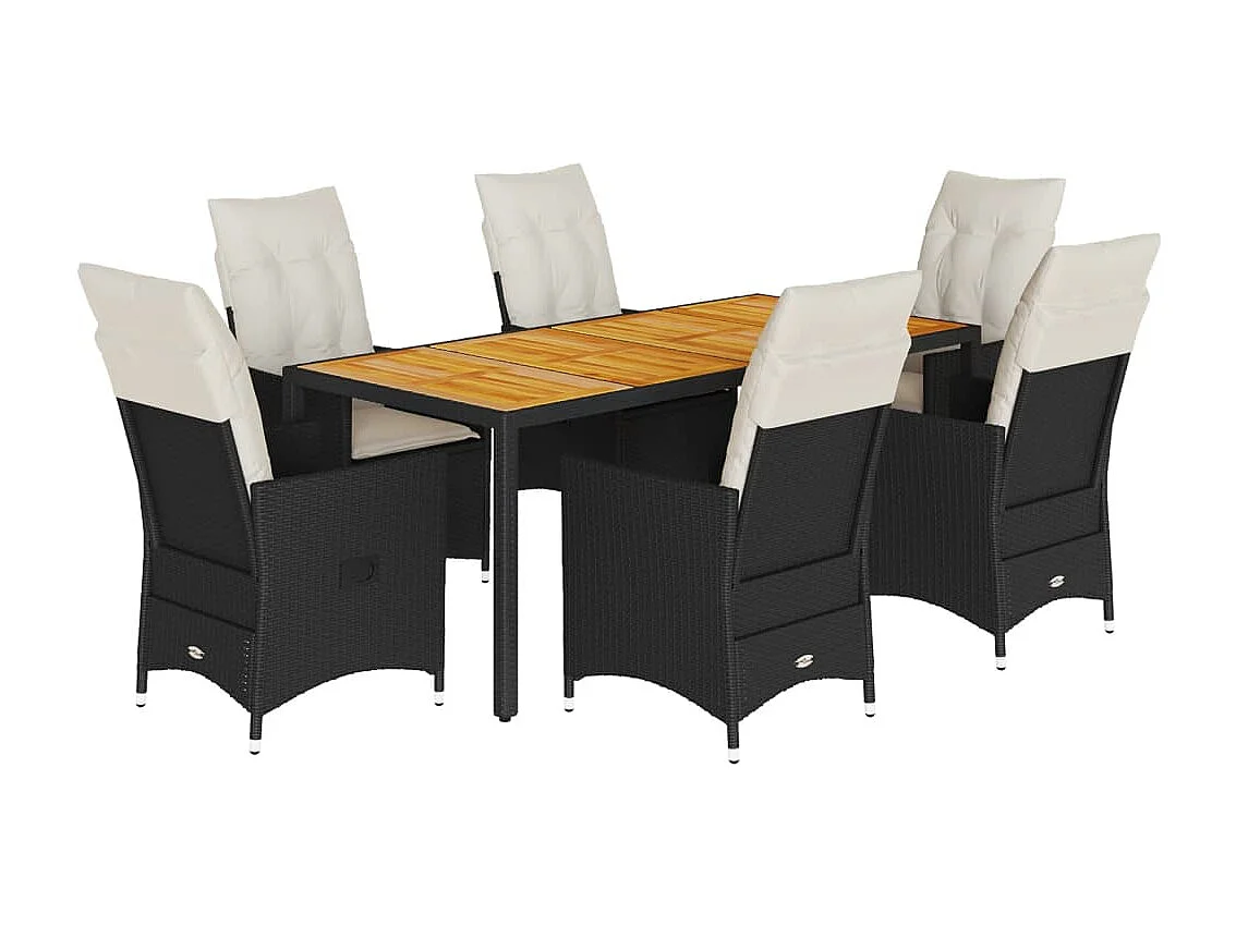 Ensemble à manger de jardin coussins 7pcs Noir Résine tressée