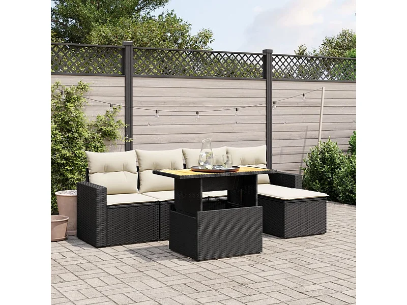 6-tlg. Garten-Sofagarnitur mit Kissen Schwarz Poly Rattan